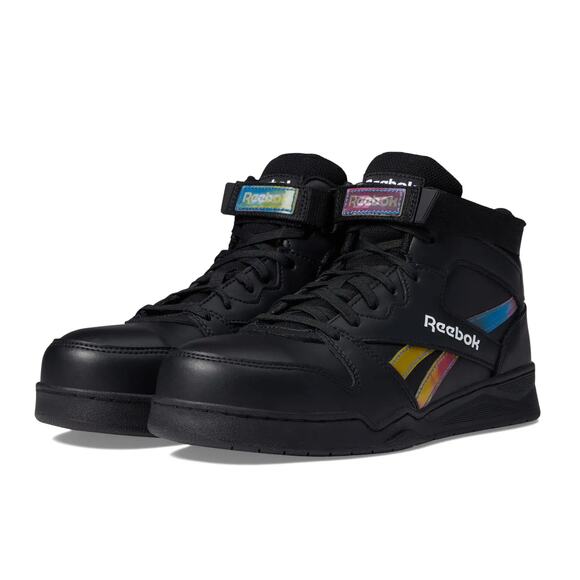 Reebok Womens High Top Work Sneaker 9.5 WIDE Comp Toe Black Holograph EH SR NIB - Picture 1 of 13